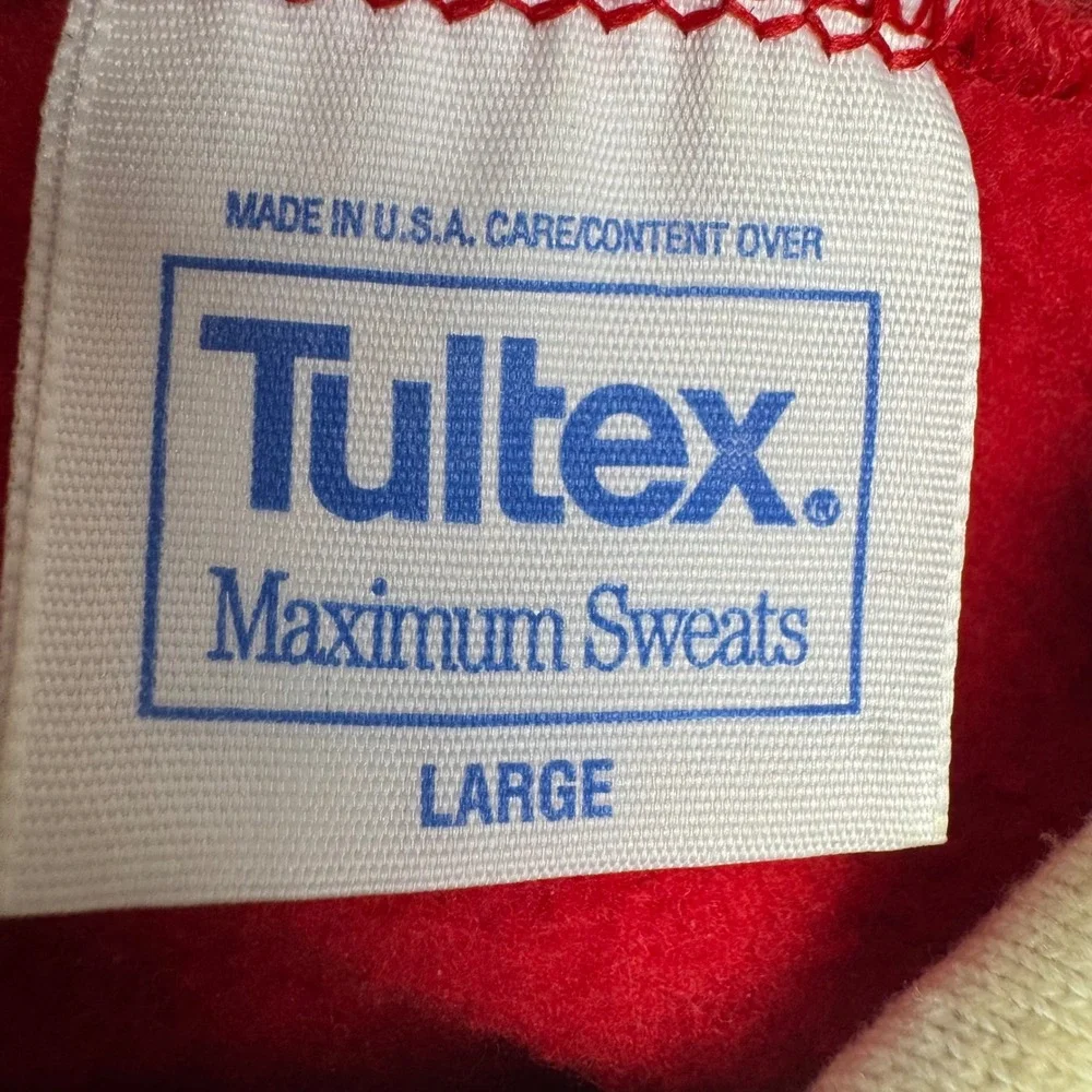 Vintage Tultex Red Sweatshirt Patchwork Star Applique White Collar USA Made L